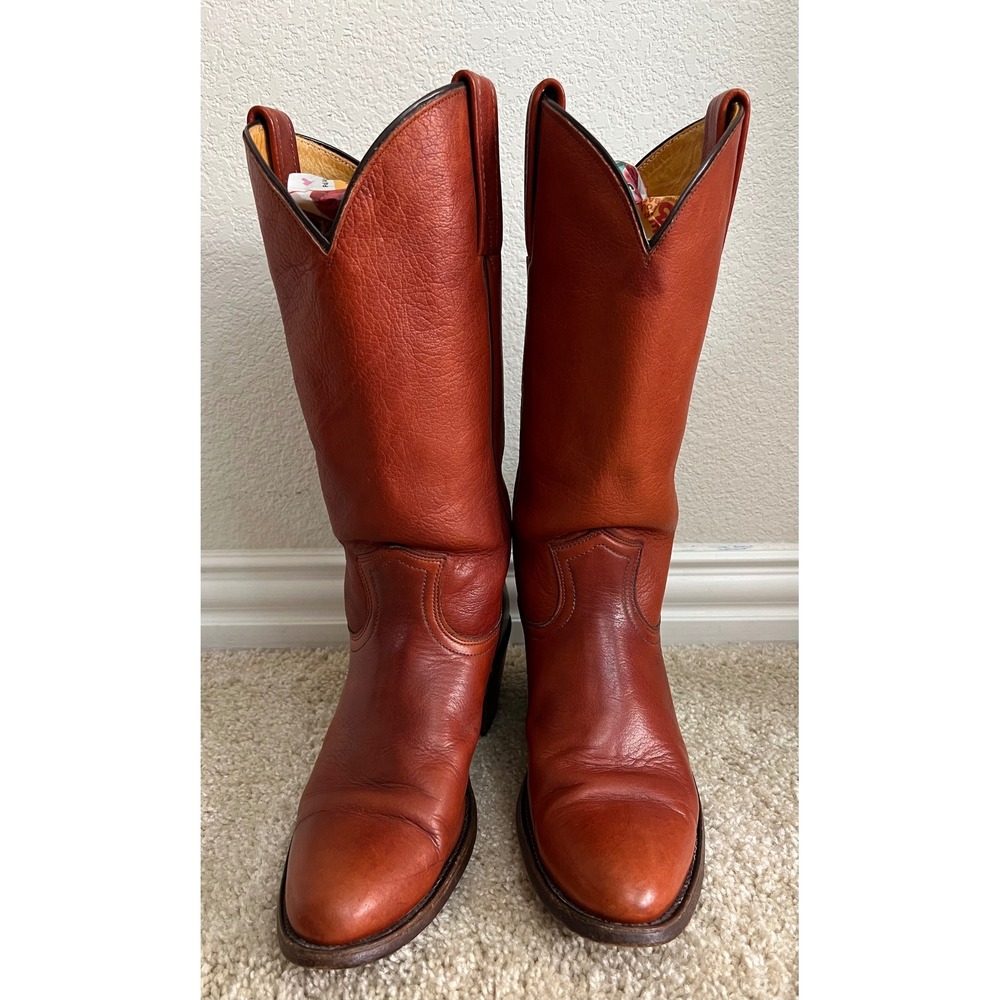 Frye 3811 Campus Boots Womens 9 B Cognac Ginger Leather Made in USA Western Tall - Picture 12 of 13